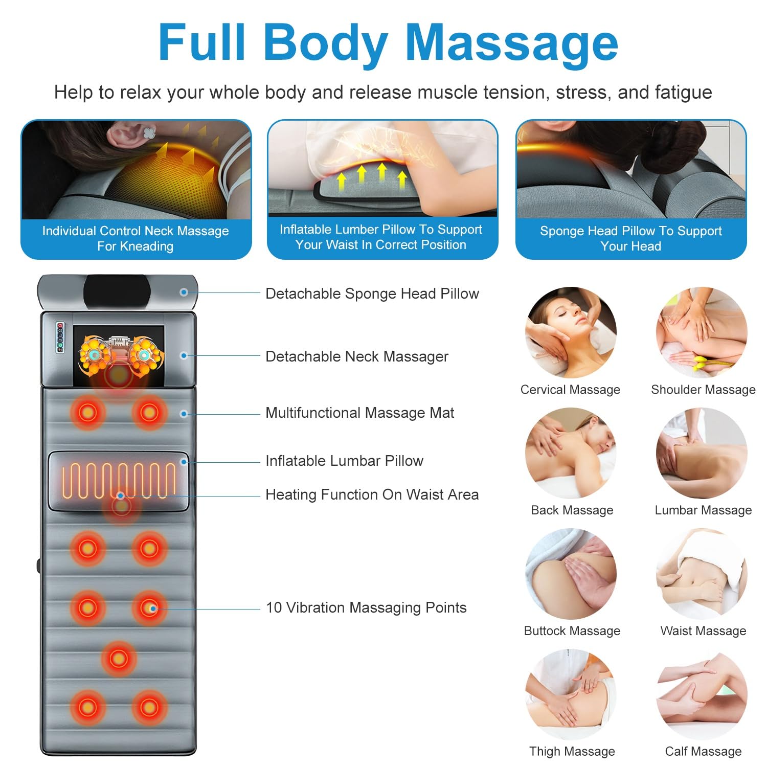 KinWarmth neck massager with two rotating heads relieves neck tension