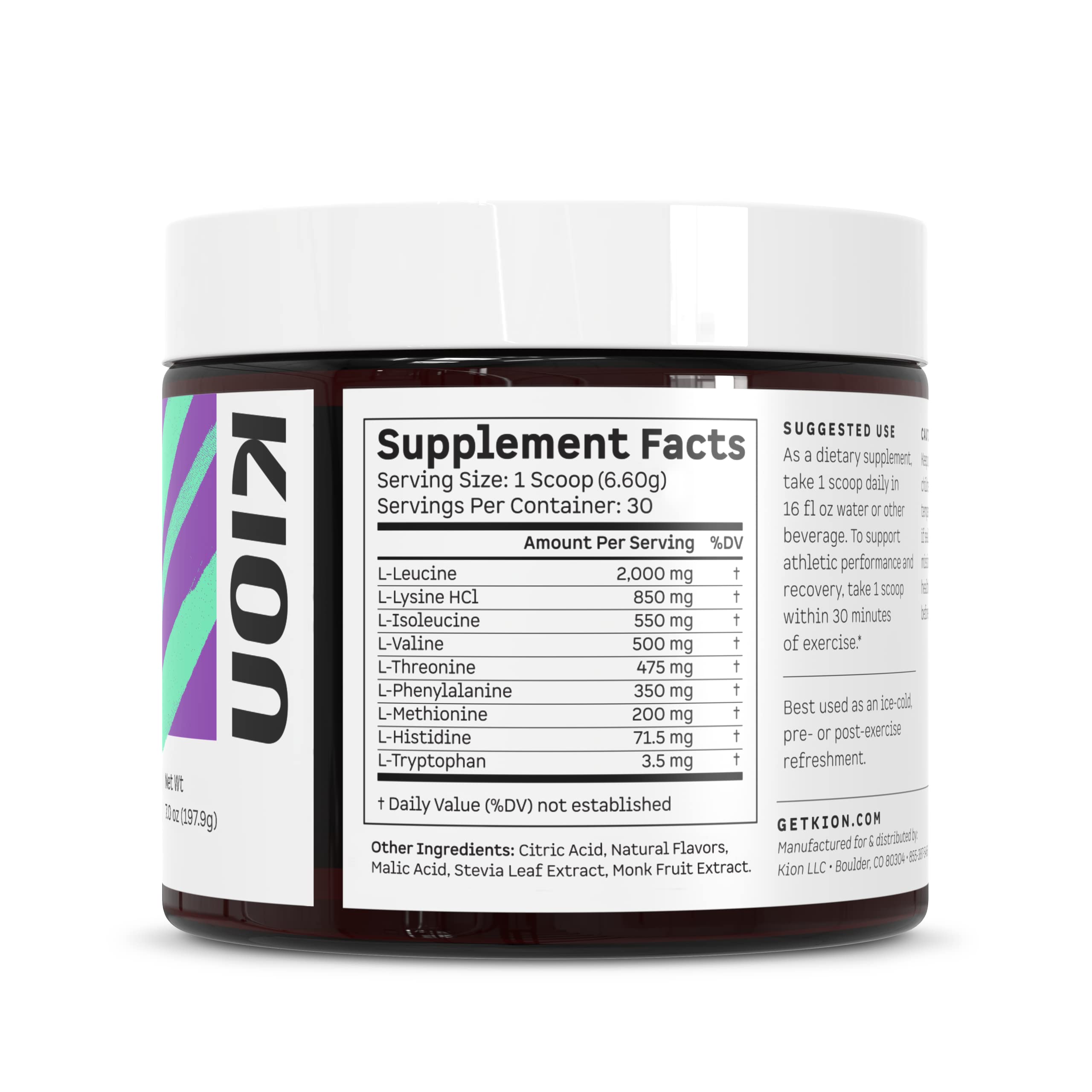 Kion Aminos watermelon powder offering a fruity, caffeine-free option.