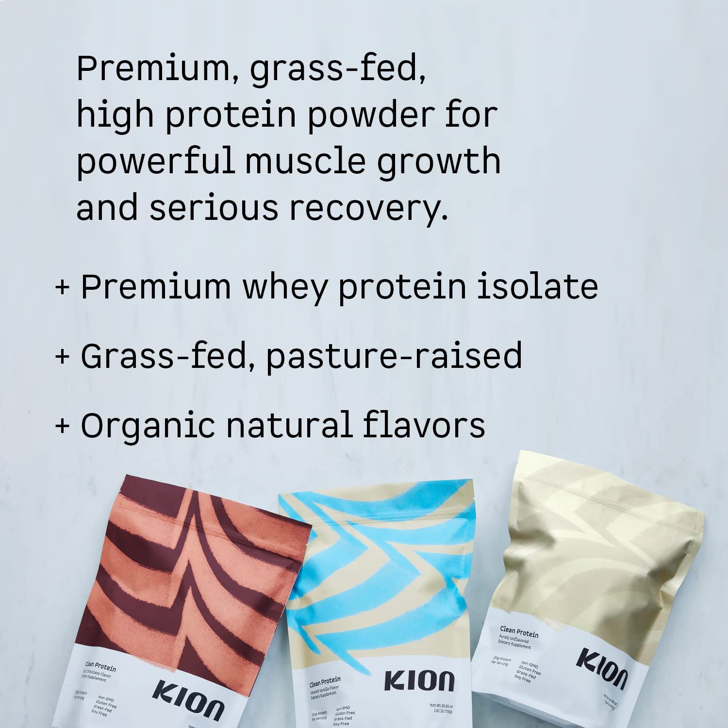 Kion Clean Protein powder scoop close up showing smooth powder texture