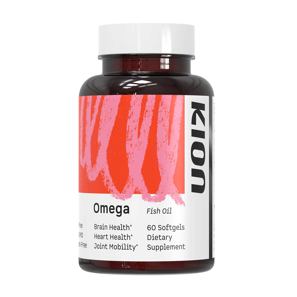 Kion Omega mini fish oil softgels ready for daily use; easy swallowing