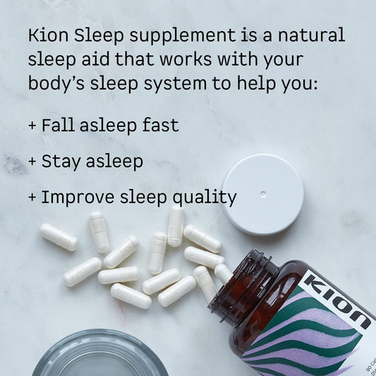 Kion Sleep bottle cap and label visible, suggesting simple daily use.