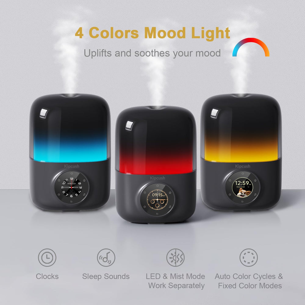 Kipcush diffuser with separate timers for mist, light, and sound.