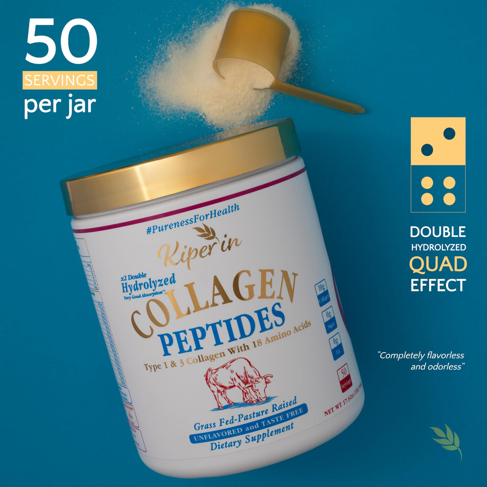 Kiperin collagen powder dissolving in water demonstrates fast mixing for seamless beverages.