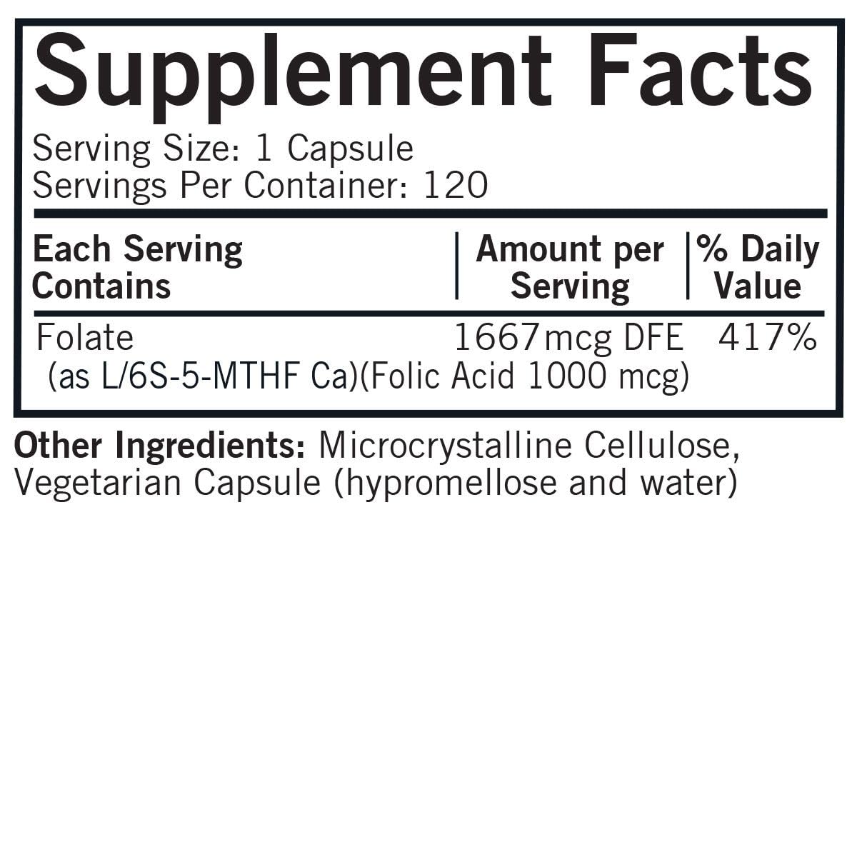 Kirkman 5-MTHF bottle label close-up highlights vegetarian capsule format.