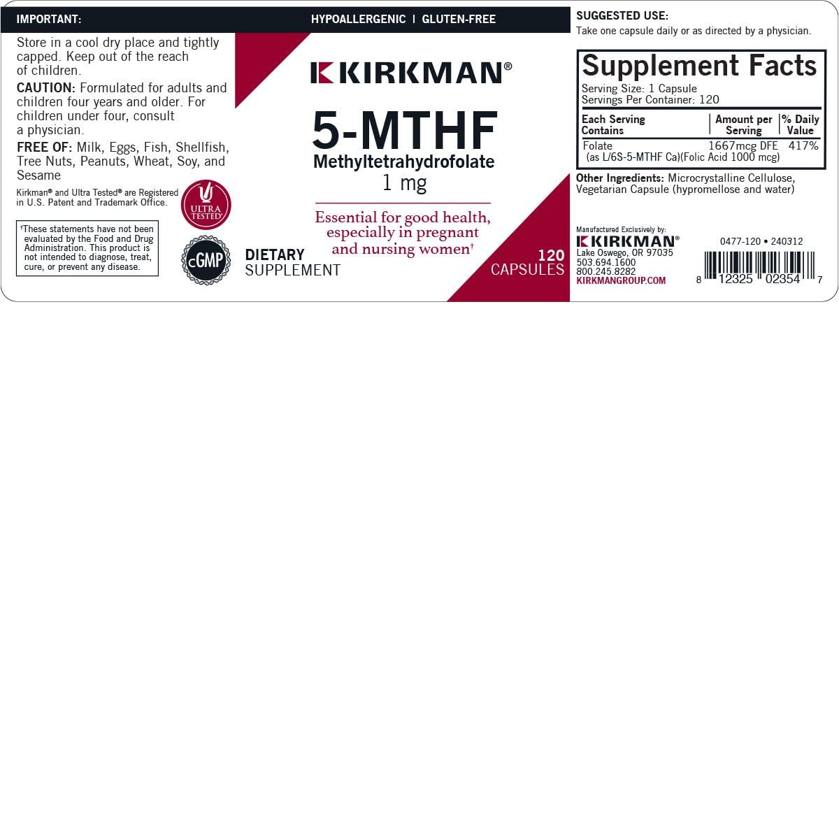 Close-up of Kirkman 5-MTHF capsules ready for daily folate intake.