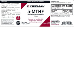 Close-up of Kirkman 5-MTHF capsules ready for daily folate intake.