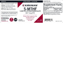 Kirkman 5-MTHF tablets dispensed in bottle for dosing.