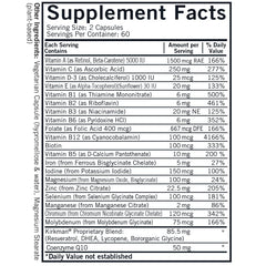 Kirkman 60-90 Men's Multivitamin capsules highlight resveratrol and lycopene for heart and prostate health considerations.