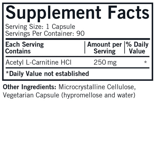 Kirkman Acetyl L-Carnitine capsules close-up shows compact daily capsules.