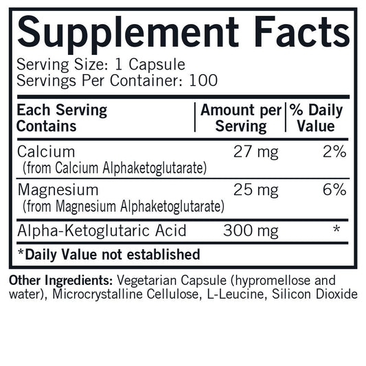 Kirkman Alpha-Ketoglutaric Acid capsules closeup showing dosage and consistency.
