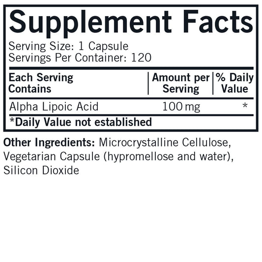 Kirkman Alpha Lipoic Acid 100 mg capsules image, vegan capsules for daily wellness