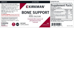 Kirkman label featuring phosphorus-free calcium and essential vitamins for bone health