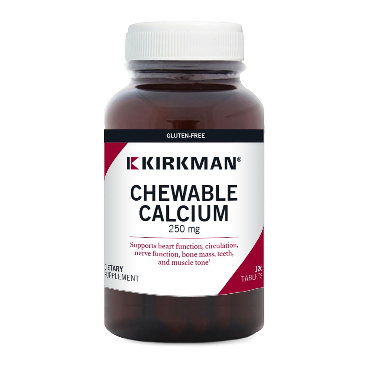 Kirkman calcium 250mg with vitamin d3 tablets in bottle for bone health