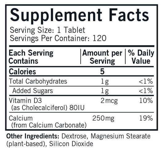 Close up of Kirkman calcium 250mg vitamin d3 chewables