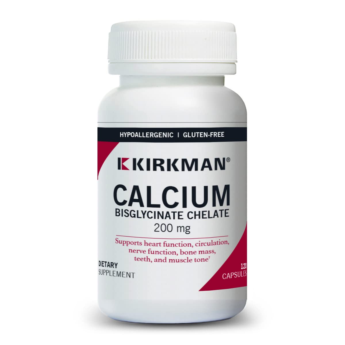 Kirkman Calcium Bisglycinate Chelate capsules for daily bone support and easy swallowing