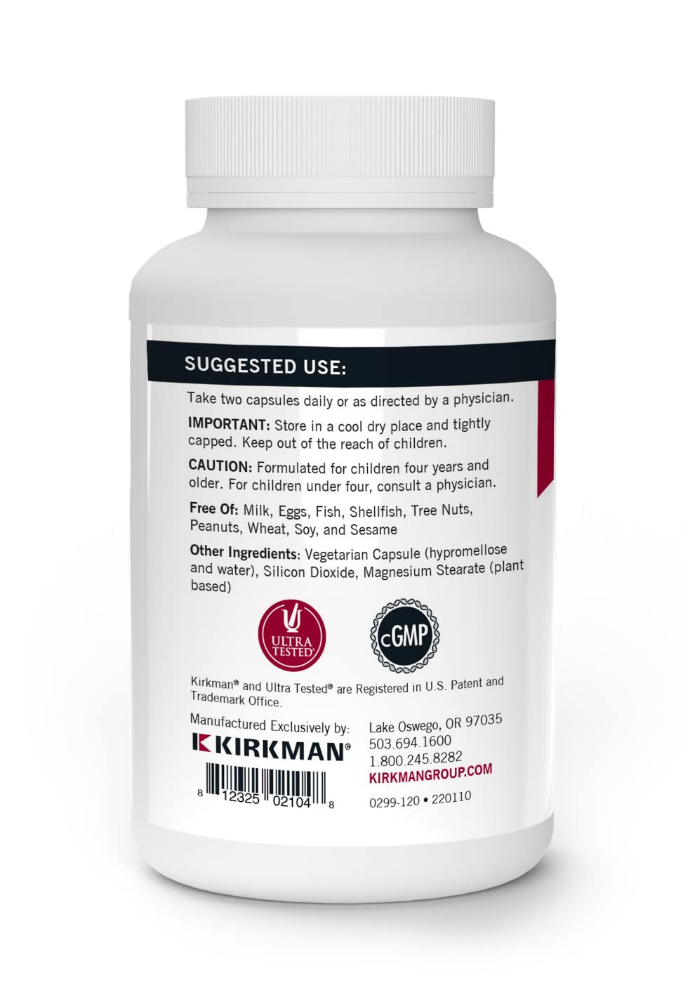Kirkman ingredients panel highlighting vitamins and minerals.