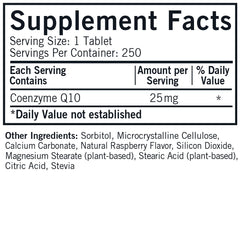 Kirkman CoQ10 25 mg bottle label shows gluten-free and casein-free features