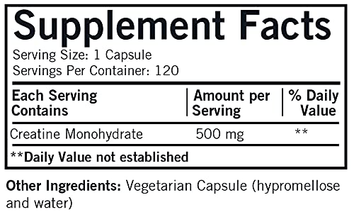 Kirkman Creatine 500 mg capsules—plant-based, gluten- and casein-free energy aid.
