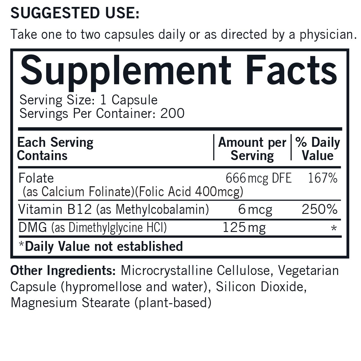 Kirkman DMG 125 mg capsules closeup showing plant-based formula.
