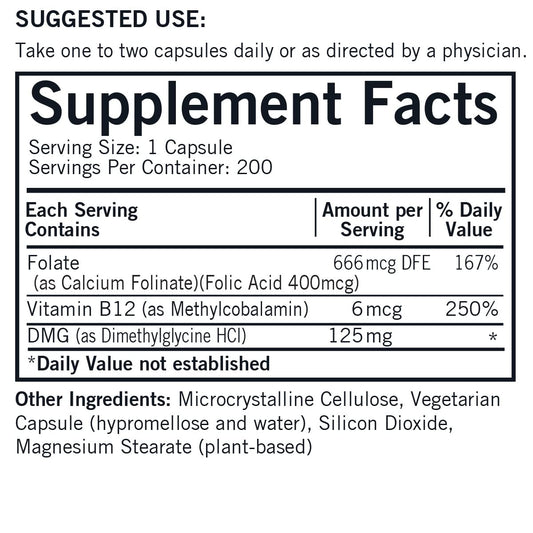 Kirkman DMG 125 mg capsules closeup showing plant-based formula.