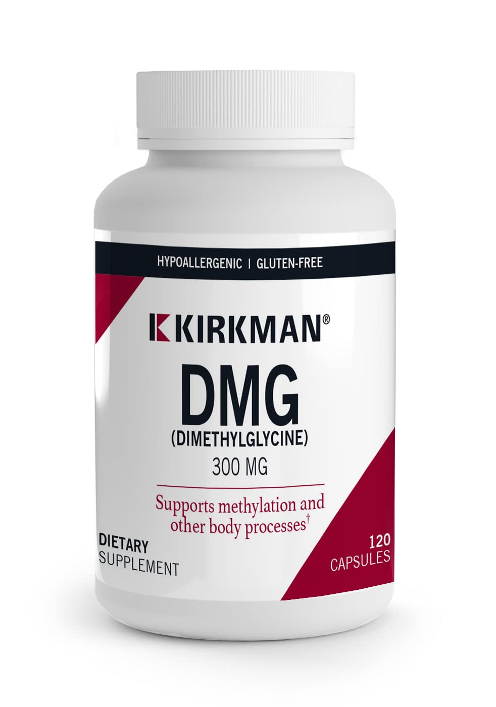 Kirkman DMG 300 mg bottle front highlighting high-potency methylation support.
