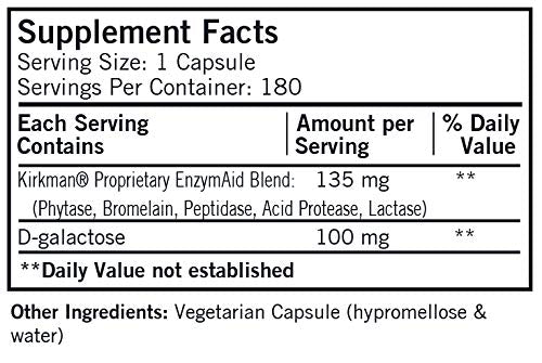 Kirkman Enzyme-Aid capsules close-up highlighting vegetarian formula for mineral absorption.