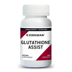 Kirkman Glutathione Assist bottle with plant-based capsules for daily wellness.