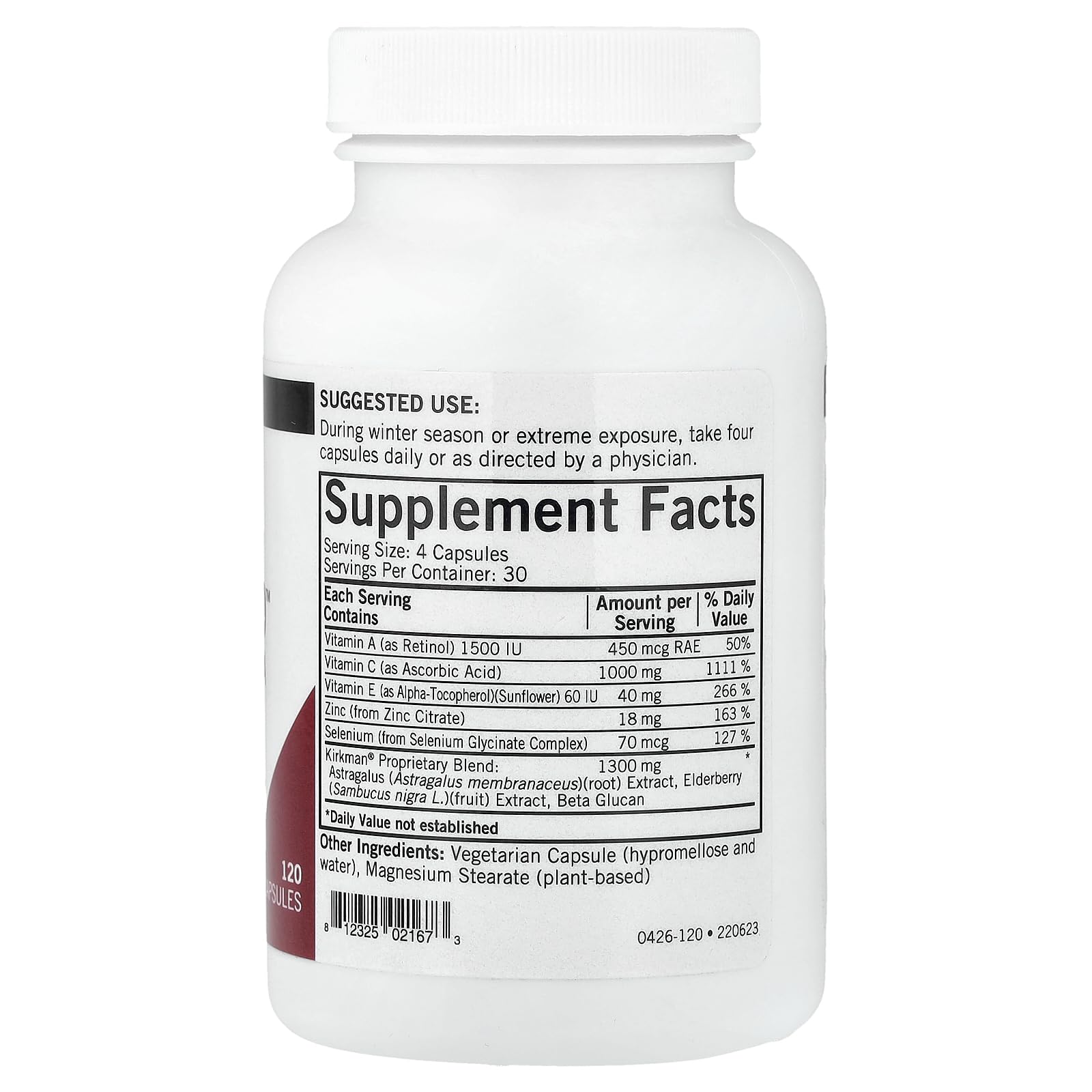 Kirkman Immuno-Aid capsules close-up highlighting hypoallergenic immune support and elderberry