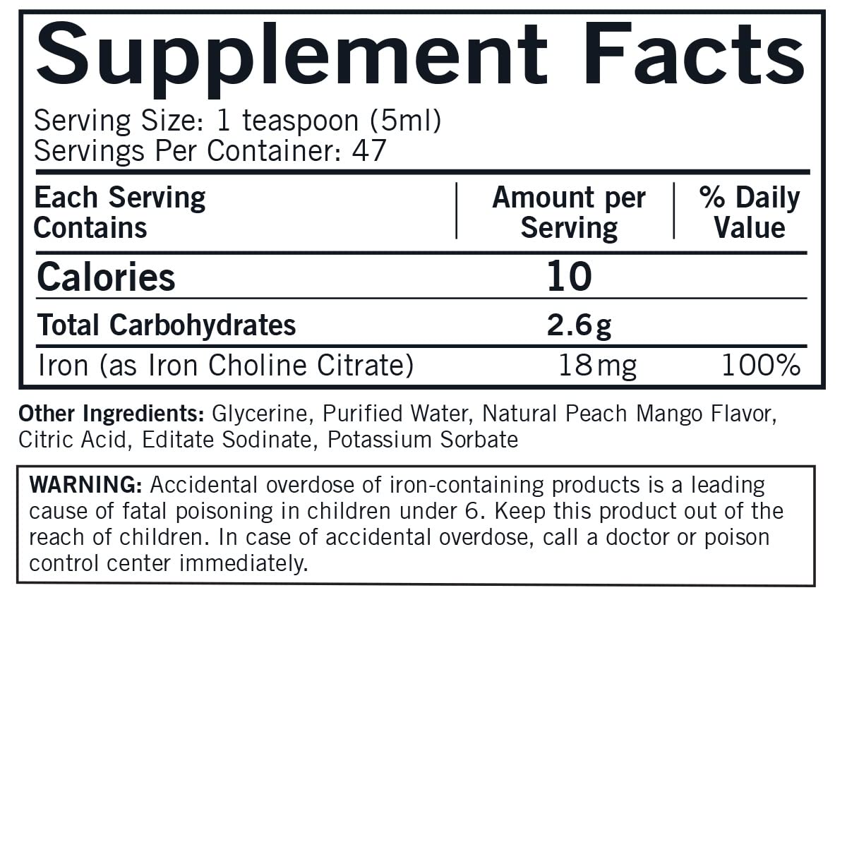 Kirkman Iron Liquid label shows gluten-free and allergen-free formulation.