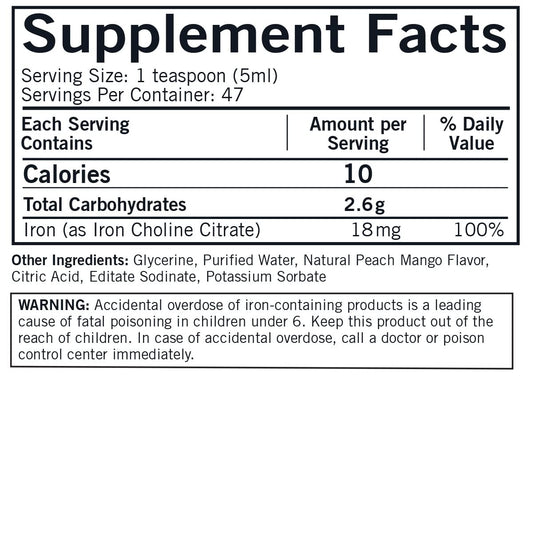 Kirkman Iron Liquid label shows gluten-free and allergen-free formulation.