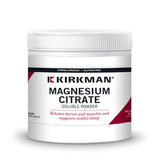 Kirkman magnesium citrate soluble powder 8oz bottle for easy daily use and metabolism support.