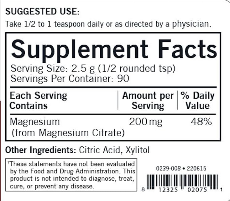 Kirkman magnesium citrate powder with citrus flavor ready to dissolve for versatile hypoallergenic supplementation.