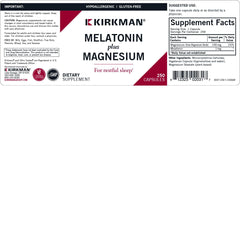 Kirkman Melatonin Plus Magnesium capsules dispensed for convenient daily use.