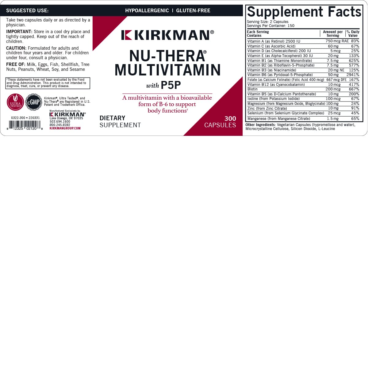 Kirkman Nu-Thera P-5-P capsules in blister pack for daily use