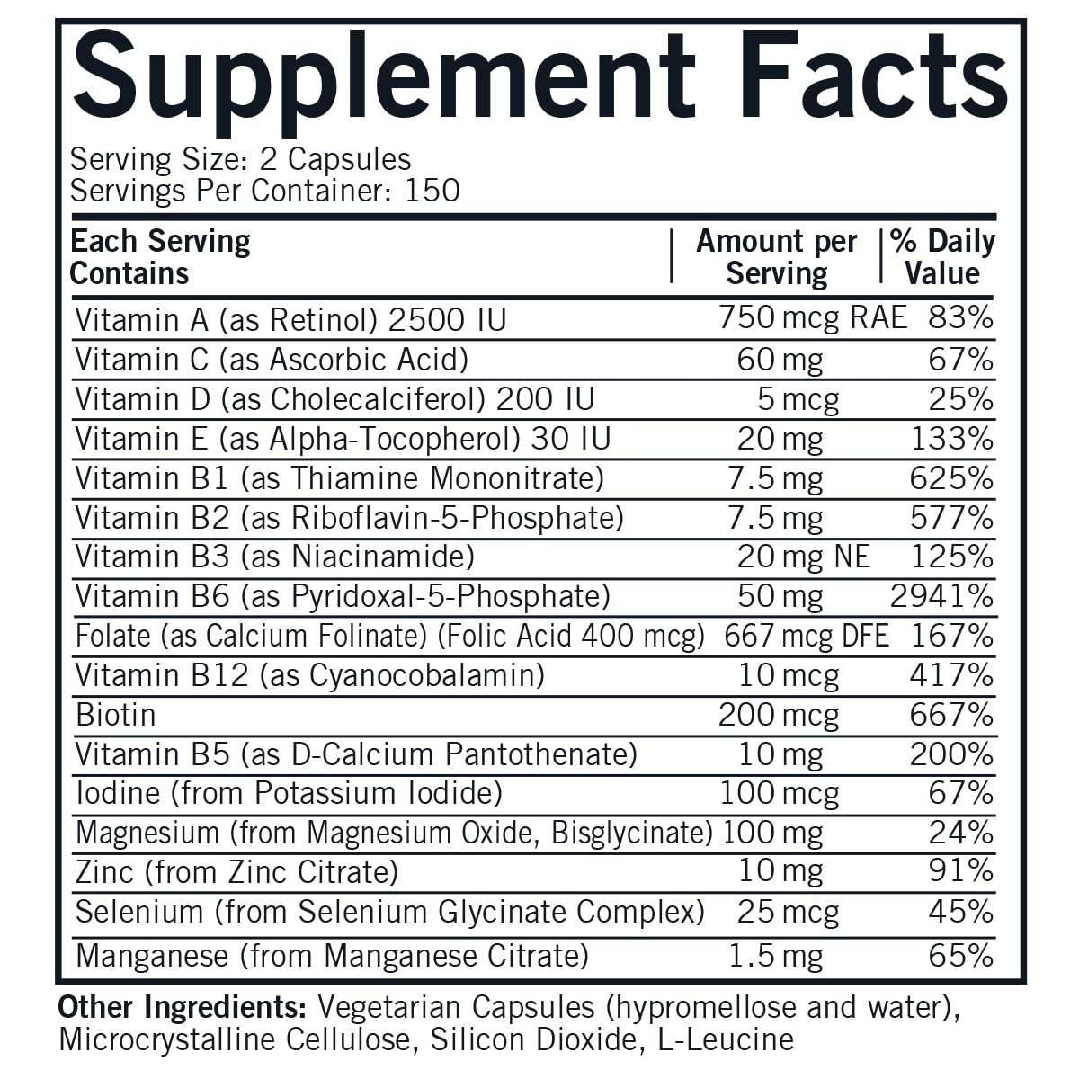 Kirkman Nu-Thera P-5-P label close-up showing gluten- and casein-free ingredients