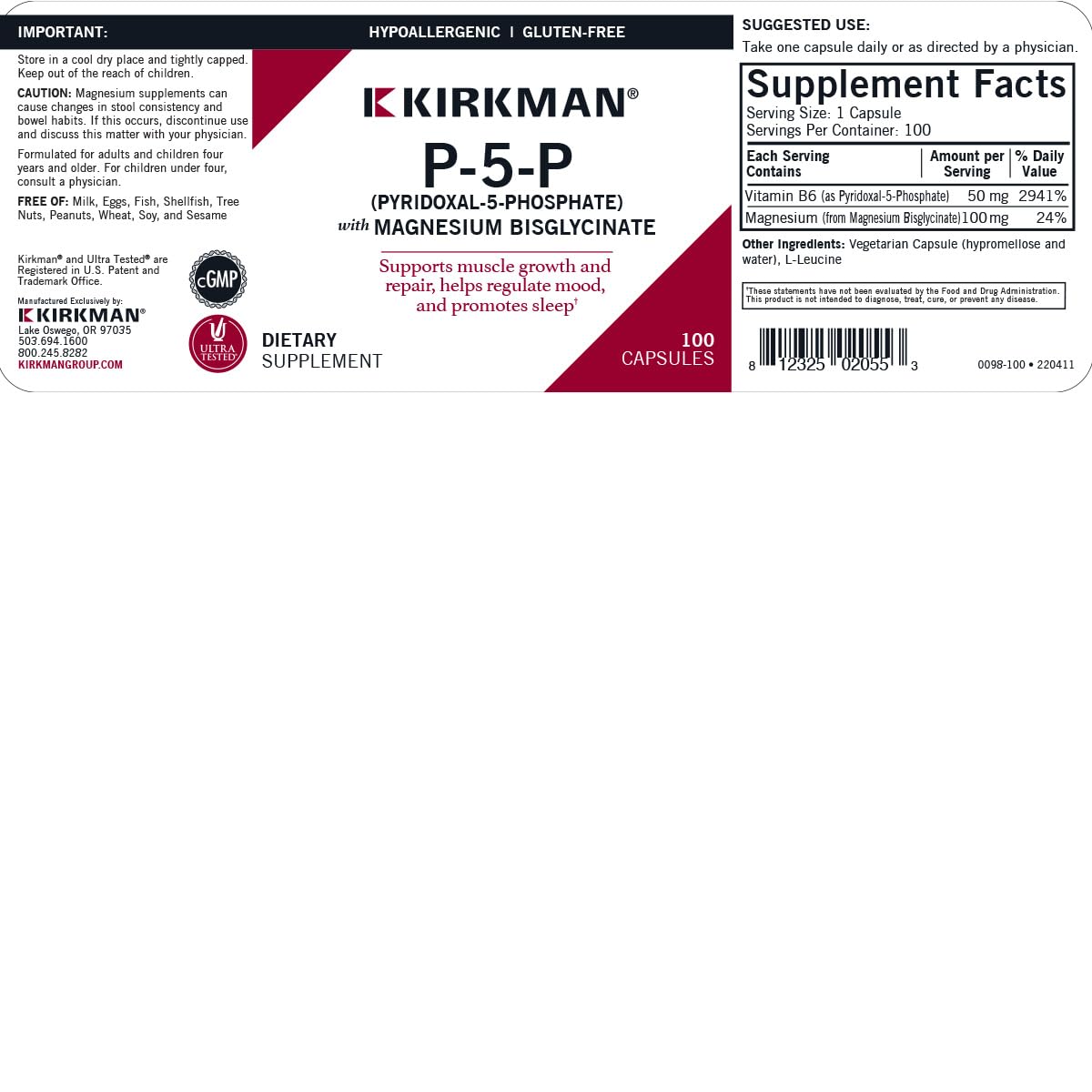 Detail of the P-5-P active form in Kirkman supplement packaging