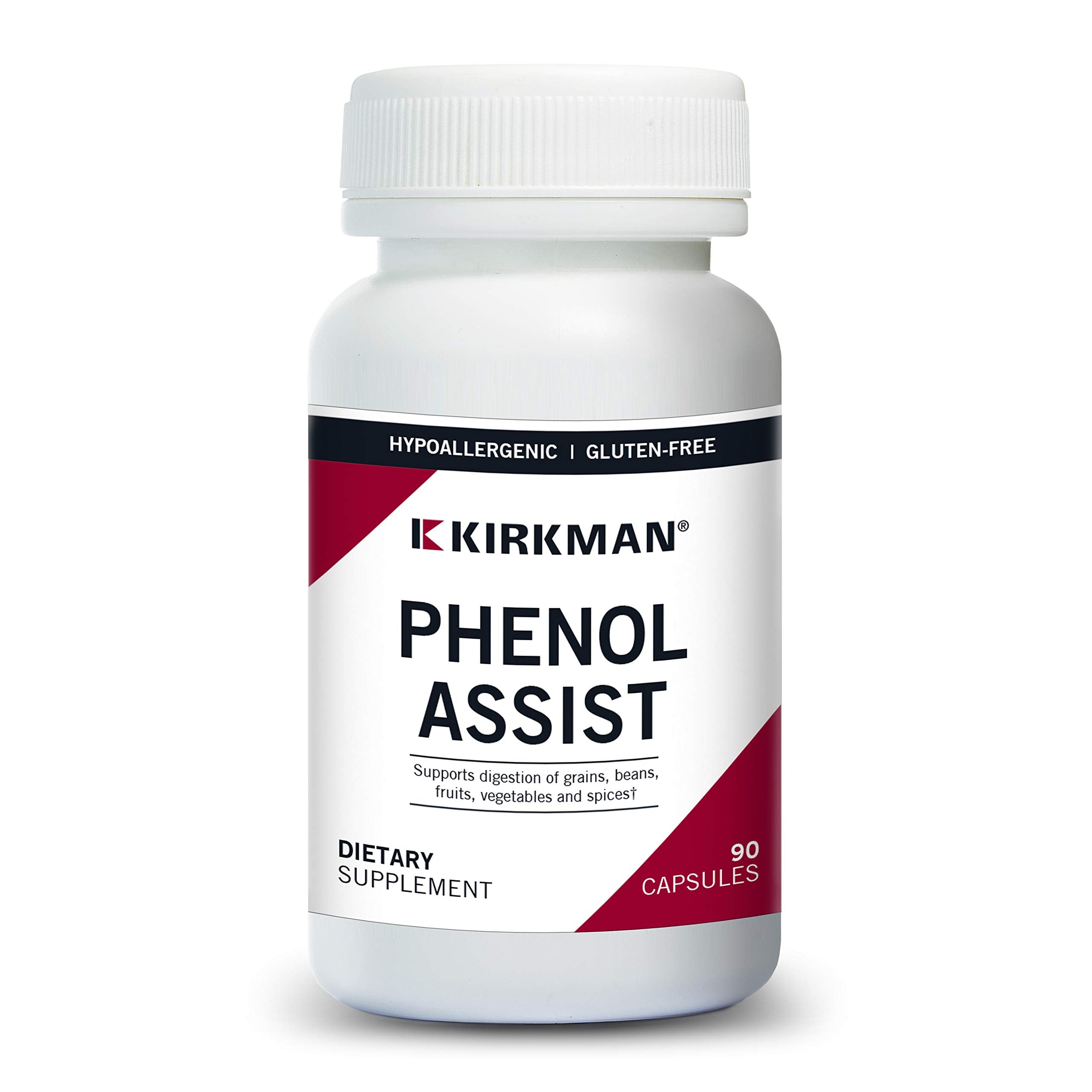 Kirkman Phenol Assist bottle with plant-based capsules for easy dosing.