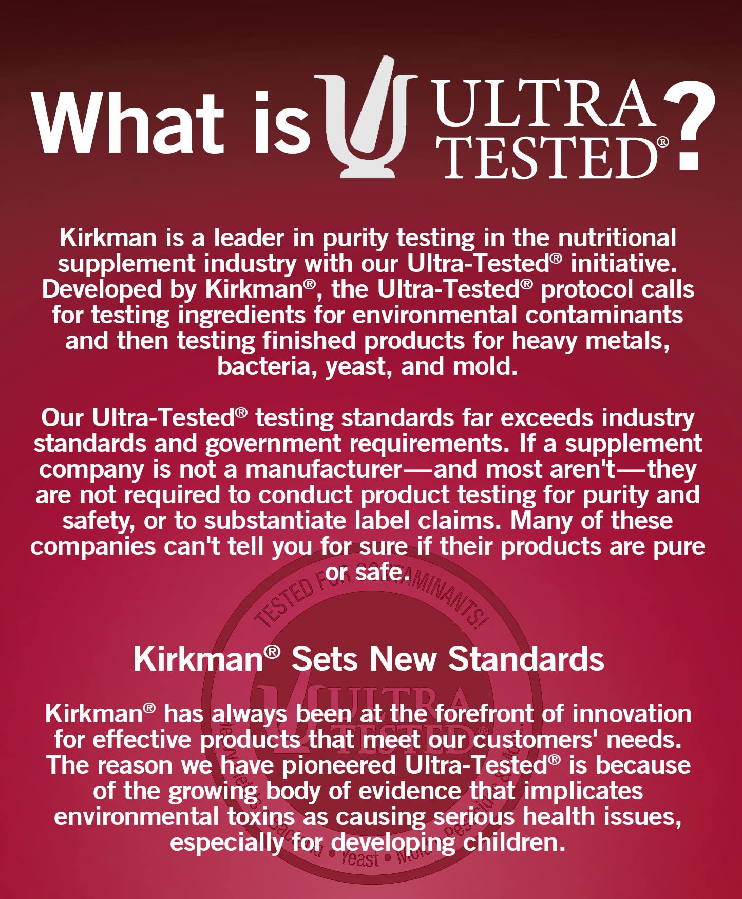 Kirkman Pure Calcium packaging highlights gluten-free and casein-free formula.