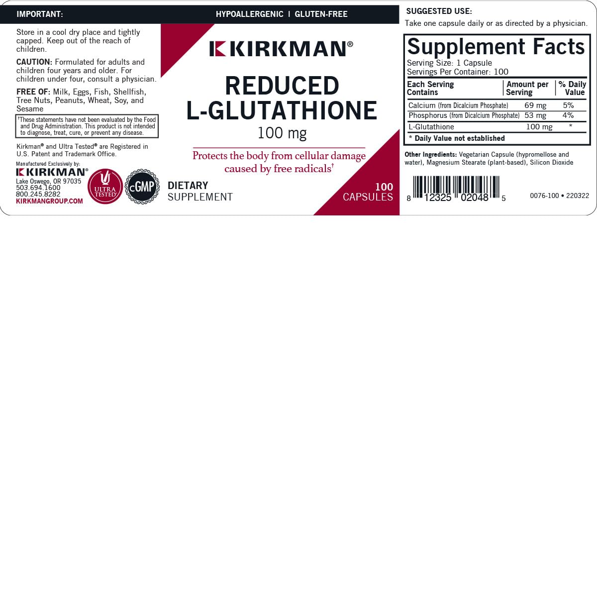 Kirkman label highlights hypoallergenic, gluten-free and casein-free formula.