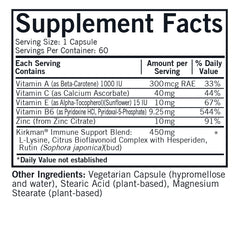 Kirkman Rose Lysine Immune capsules close-up, vegetarian capsule for daily wellness.