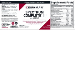 Kirkman Spectrum Complete II bottle label detail signals hypoallergenic, gluten-free ingredients.