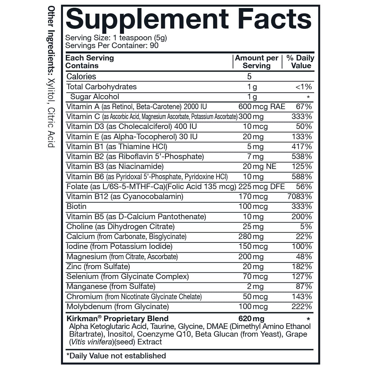 Kirkman Spectrum Complete II Powder bottle with scoop demonstrates easy daily serving.