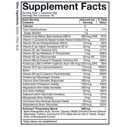 Kirkman Spectrum Complete II Powder bottle with scoop demonstrates easy daily serving.