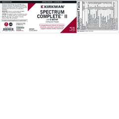 Kirkman Spectrum Complete II Powder label closeup highlights gluten and casein free ingredients.