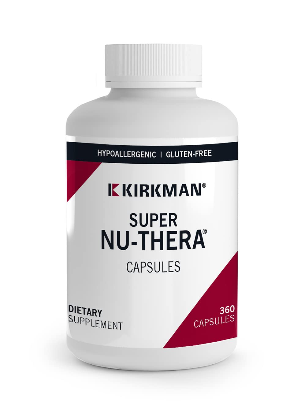 Kirkman Super Nu-Thera bottle front with capsules for foundational nutrition.
