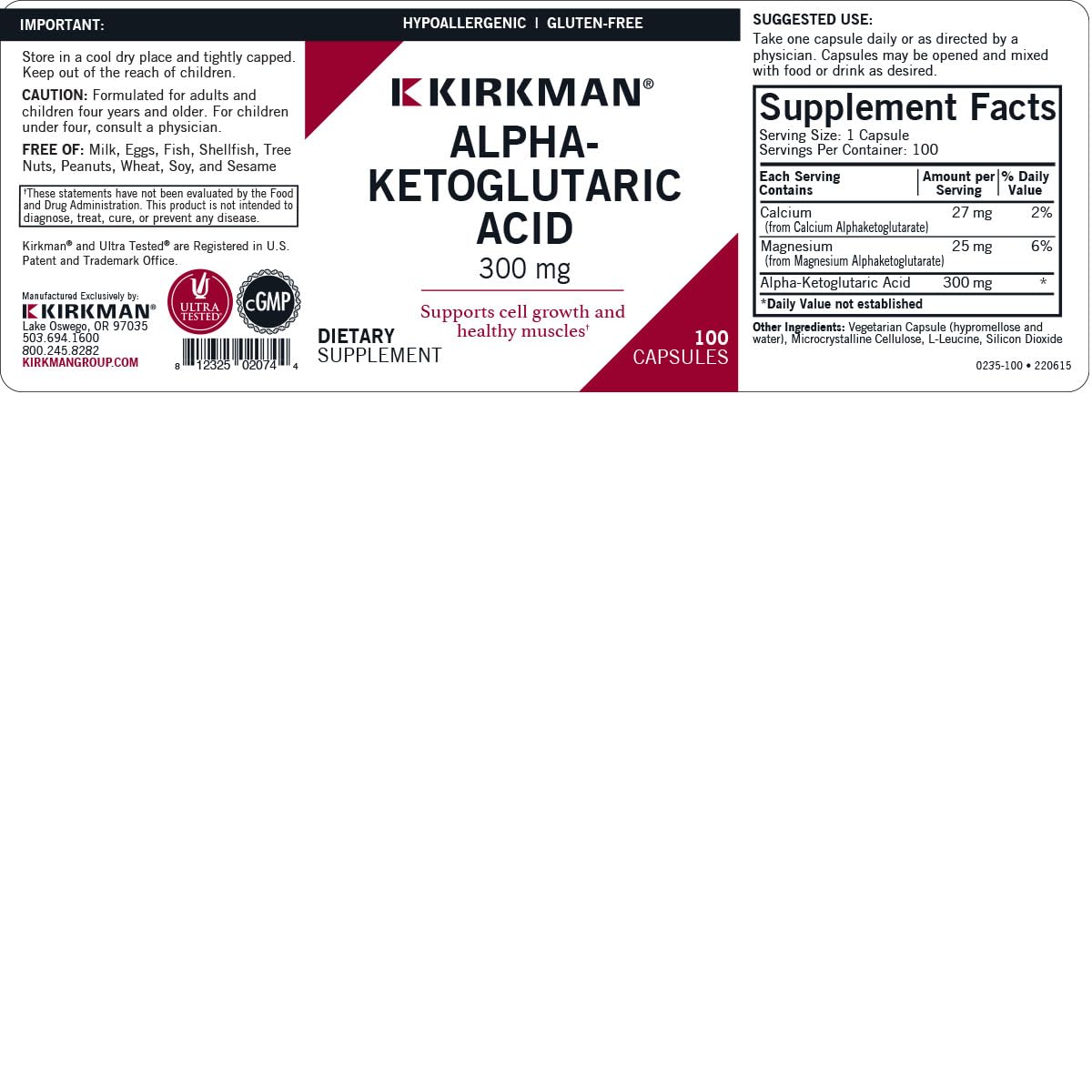 Kirkman Ultra Tested label signals high quality and safety standards.