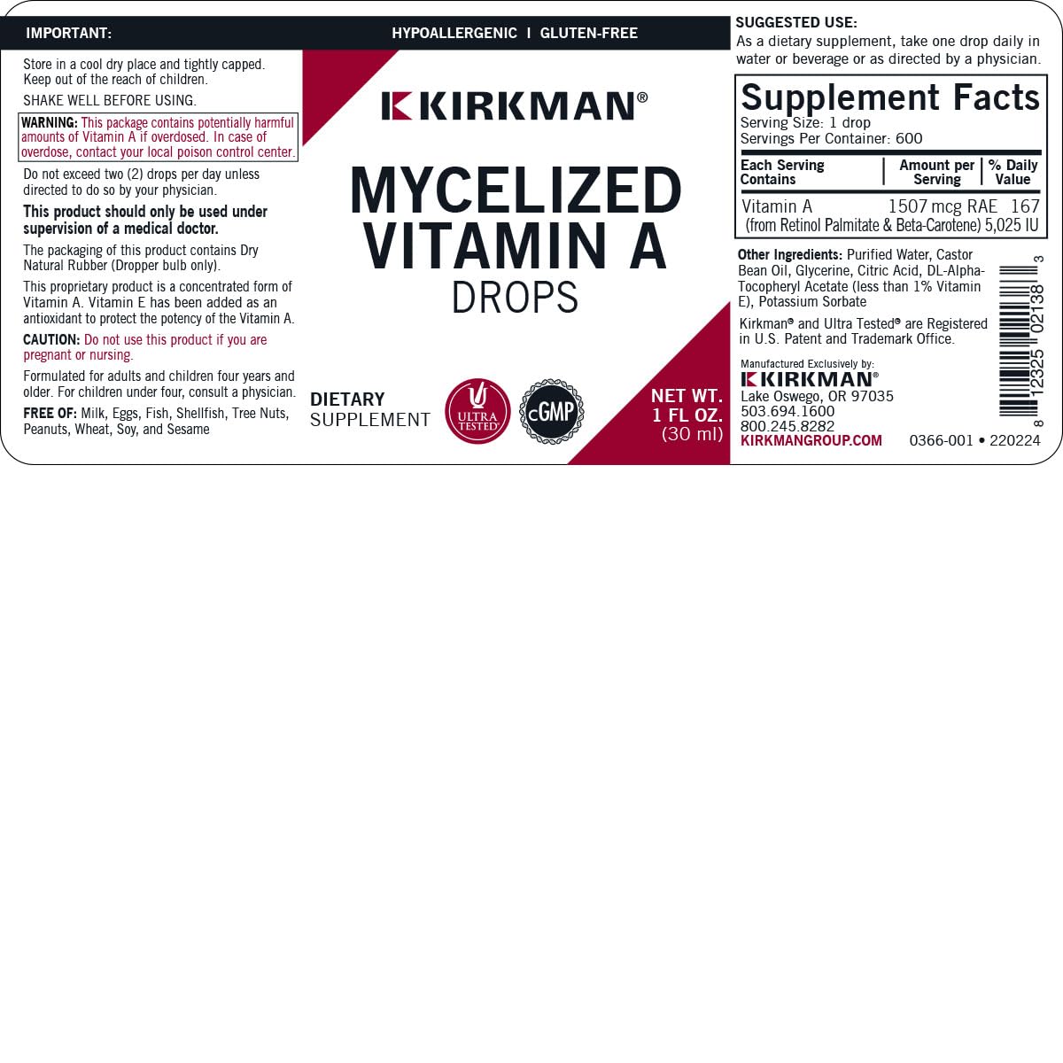Kirkman Vitamin A Liquid with passion fruit flavor for enjoyable intake.