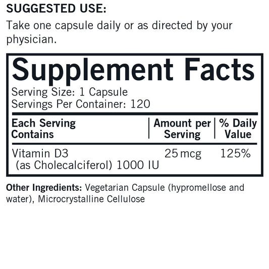 Close-up of Kirkman Vitamin D-3 1000 IU capsules for easy daily use.