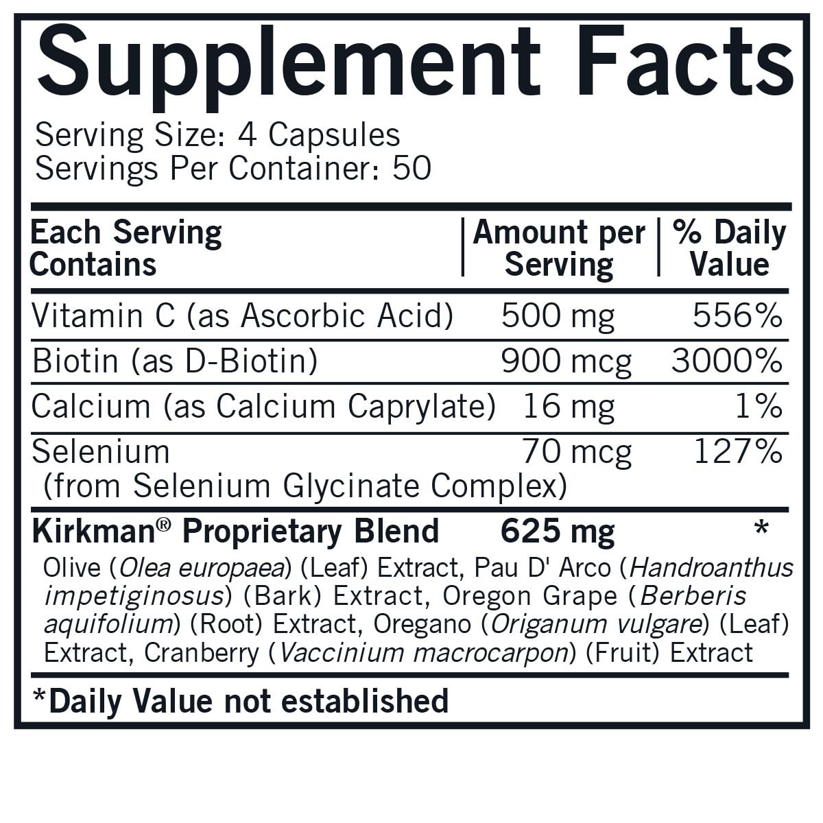 Close-up of Kirkman Yeast Aid Advanced capsules, highlighting hypoallergenic formulation for easy daily dosing.