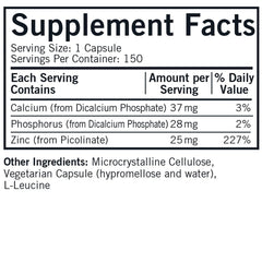 Kirkman Zinc Picolinate 25 mg bottle back shows allergy-friendly supplement details